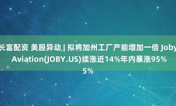 长富配资 美股异动 | 拟将加州工厂产能增加一倍 Joby Aviation(JOBY.US)续涨近14%年内暴涨95%