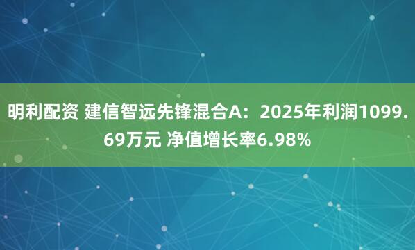 明利配资 建信智远先锋混合A：2025年利润1099.69万元 净值增长率6.98%